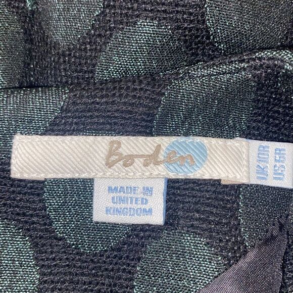 Boden Wm’s Sz 10 Black Green Shimmer Polka Dot Pockets Tweed Fit Flare Dress - Picture 5 of 6